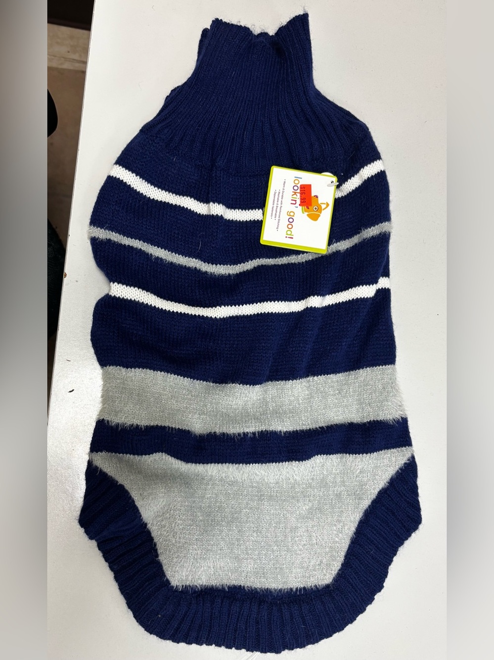 Lookin’ Good Large Blue And Grey Stripes Dog Sweater